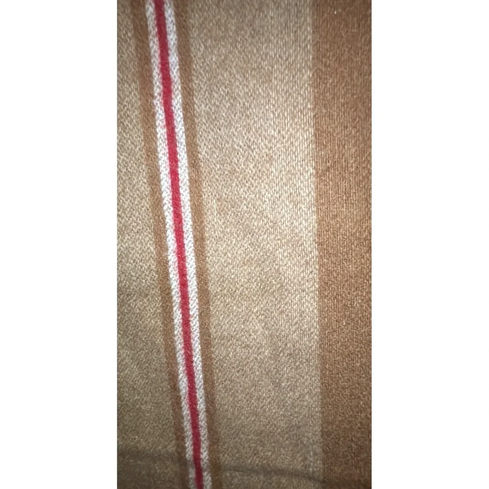 Scottish Wool Knit Scarf with Fringe, Stripes ‎ Brown Red White 68x10